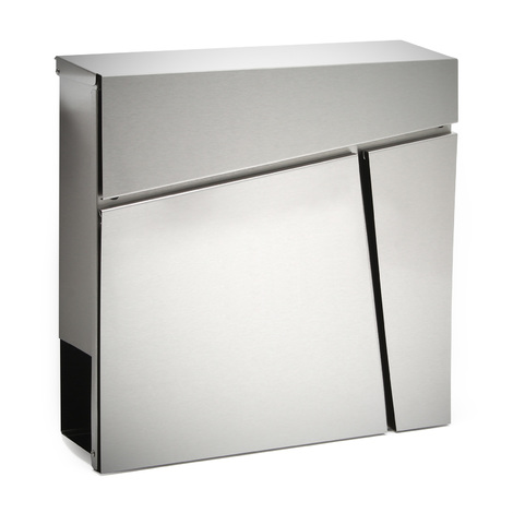 Wiltec Buzón de diseño V23 de acero inoxidable 370 x 102 x 370 mm con cerradura y hueco para el periódico material de montaje a pared incluido