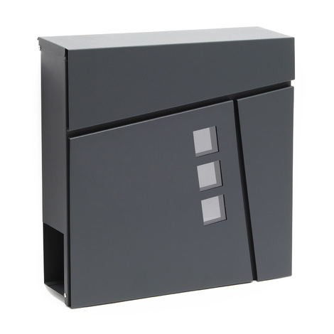 Wiltec Buzón de diseño V24 antracita 370 x 105 x 370 mm, de pared con cerradura y hueco para el periódico, de acero con recubrimiento en polvo