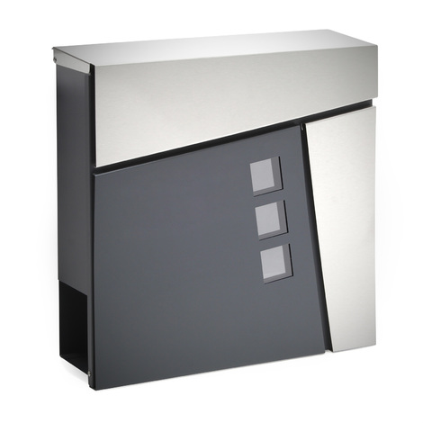 Wiltec Buzón de diseño V24 antracita y acero inoxidable 370 x 105 x 370 mm con cerradura y hueco para el periódico material de montaje a pared incluido