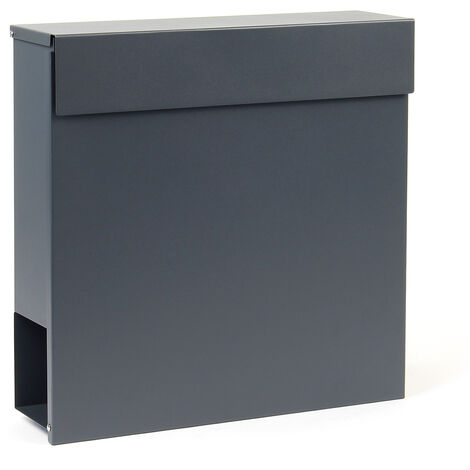 Wiltec Buzón de diseño V49 antracita en acero galvanizado 370 x 105 x 370 mm montaje de pared con cerradura y dos llaves  y hueco para periódico