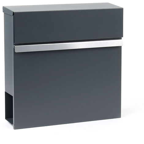 Wiltec Buzón de diseño V50 antracita y plateado en acero galvanizado y acero inoxidable 370 x 105 x 370 mm montaje de pared con cerradura con dos llaves  y hueco para periódico