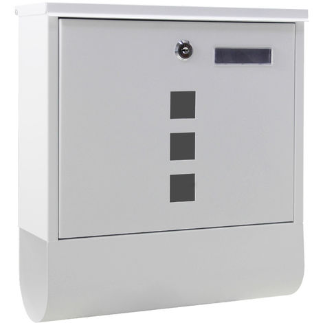 Wiltec Buzón de pared blanco con hueco para periódico placa de identificación mirillas cerradura y dos llaves