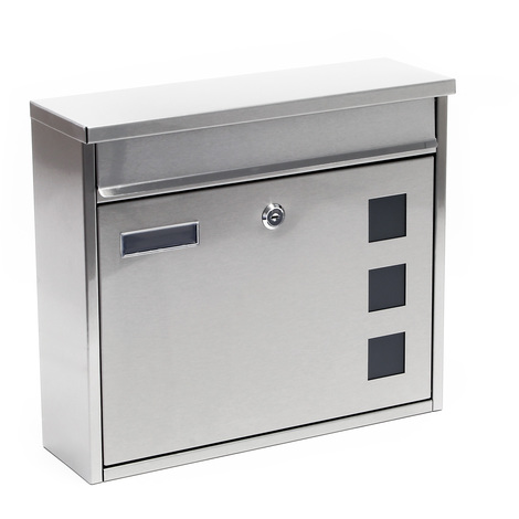 Wiltec Buzón de pared V12 360 x 115 x 320 mm de acero inoxidable buzón de pared con cerradura, mirillas y placa de identificación, buzón de acero