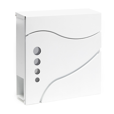Wiltec Buzón de pared V31 blanco 370 x 105 x 370 mm, buzón de pared con cerradura, mirilla y compartimento de periódico, buzón de acero con recubrimiento en polvo
