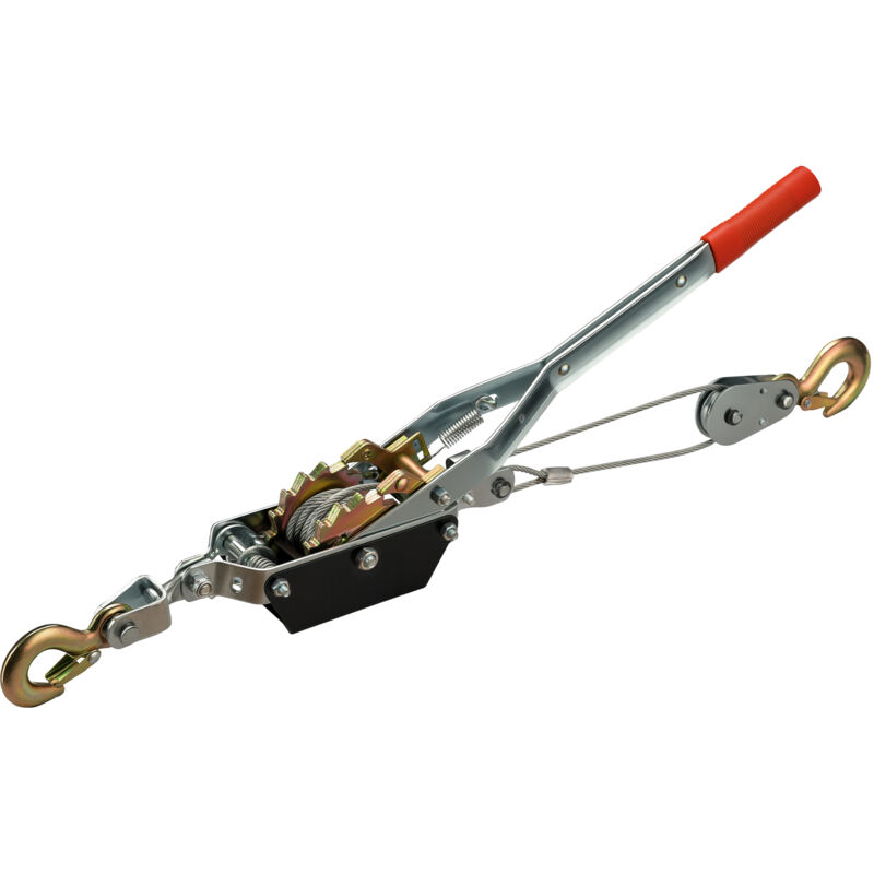 Wiltec Cabrestante manual con cable metálico de 1,8 m hasta 1000 kg, polea con 2 ganchos, polipasto con gancho de seguridad para carga