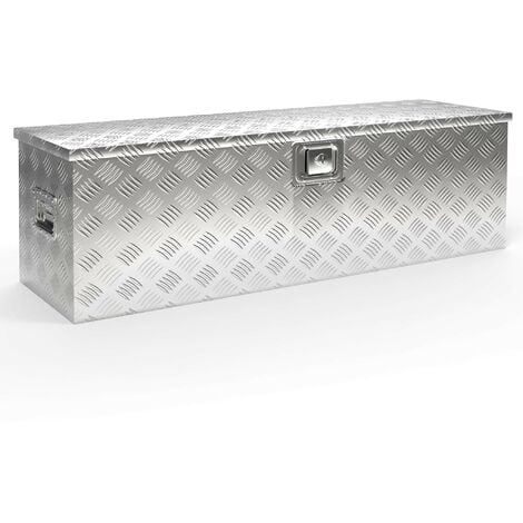 Wiltec Caja de herramientas metálica 124x37x38 cm cofre de transporte color plata, cajón de transporte, baúl de almacenaje con llave, cajón de aluminio con asas pata almacenaje