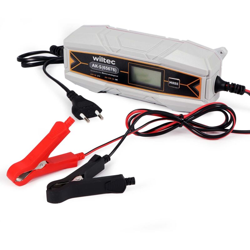 Wiltec Cargador 6-12 V, recargador de baterías 4 A, 10-120 Ah para coches y motos, cargabaterías inteligente con protección contra polaridad inversa,
