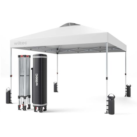 Wiltec Carpa de jardín plegable blanca con ruedas 3 x 3 m pop up gazebo cenador fiesta exterior