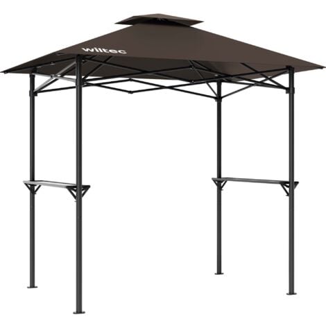 Wiltec Carpa para barbacoa color café 2,45 x 1,52 m con 2 estantes ventilado cenador pabellón