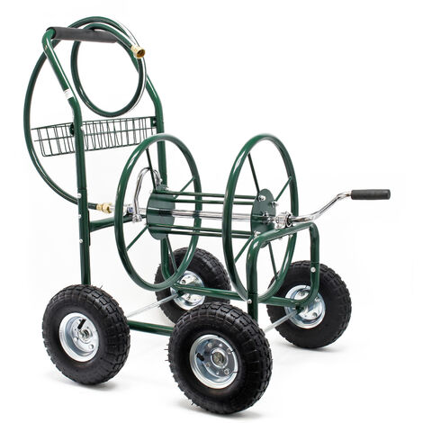 XPOTOOL Wiltec Carrello avvolgitubo da giardino con manovella, tubo non incluso, per tubi da 16mm (5/8″) lunghi max 76m, ruote 25cm