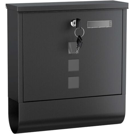 Wiltec Cassetta postale con vano portagiornale, nero 305 x 95 x 335 mm con vetrino nome