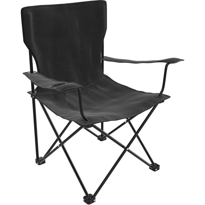 Wiltec Chaise de camping pliante en noir avec porte-gobelet Chaise pliable de pêche jusqu’à 140kg - schwarz
