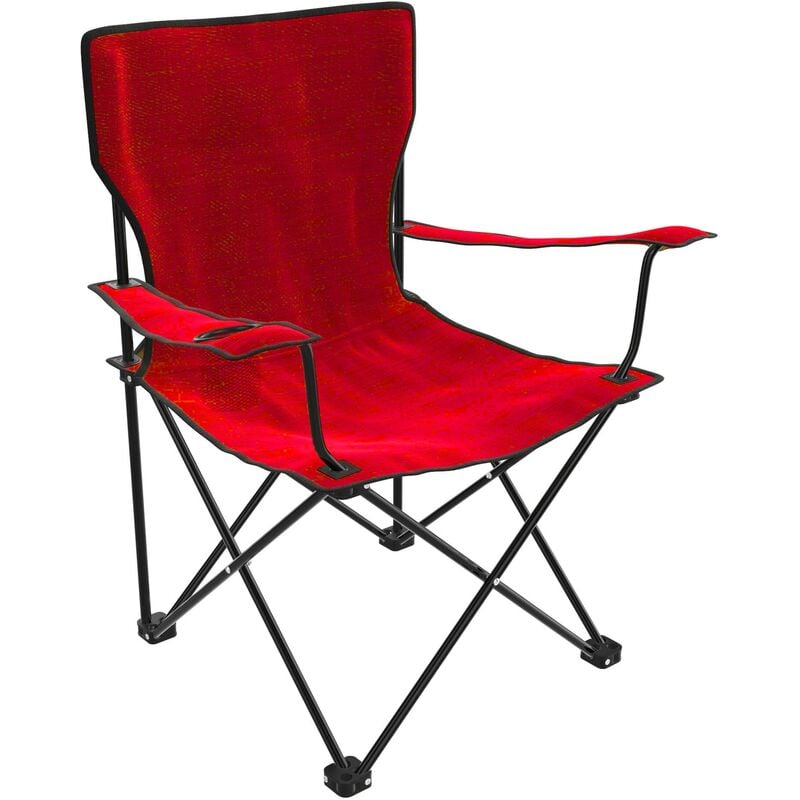 Wiltec Chaise de camping pliante en rouge avec porte-gobelet Chaise pliable de pêche jusqu’à 140kg - Rot
