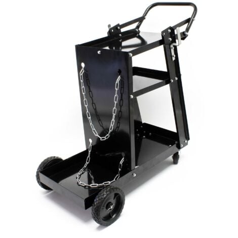 Wiltec Chariot de poste à souder mobile – 765 x 745 x 385 mm – avec 4 roues, 3 racks de rangement et chaînes de rétention – Chariot d’atelier de soudage et brasage