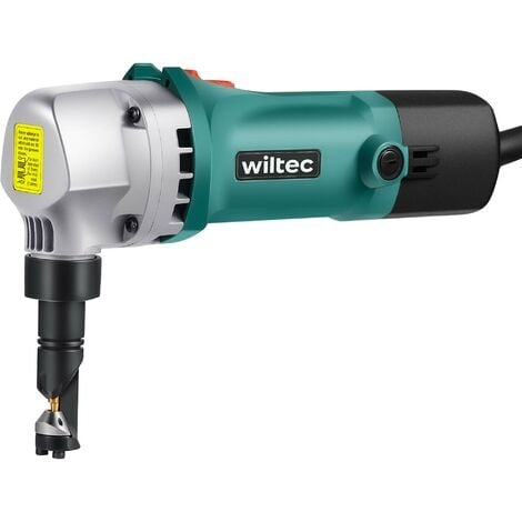 Wiltec Cizalla eléctrica para chapa 500 W corta metal y plástico hasta 2,5 mm cabezal giratorio 360° herramienta para un corte preciso cortadora