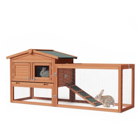 Fudajo – Clapier XXL en bois d'épicéa 1560 x 520 x 680 mm – 2 étages – Toit bitumé – Maisonnette, rampe, enclos, bac amovible – Abri rongeurs