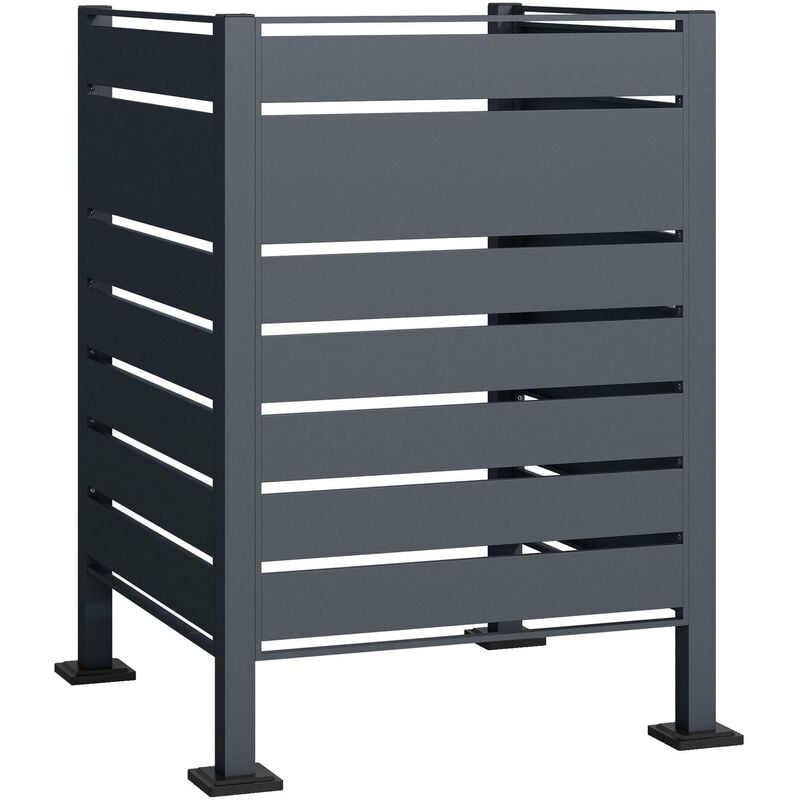 Cache-poubelle – 905 x 905 x 1200 mm – pour une poubelle de 60 à 240 l – Couleur anthracite – en Acier – avec 3 parois – Clôture Range Coffre