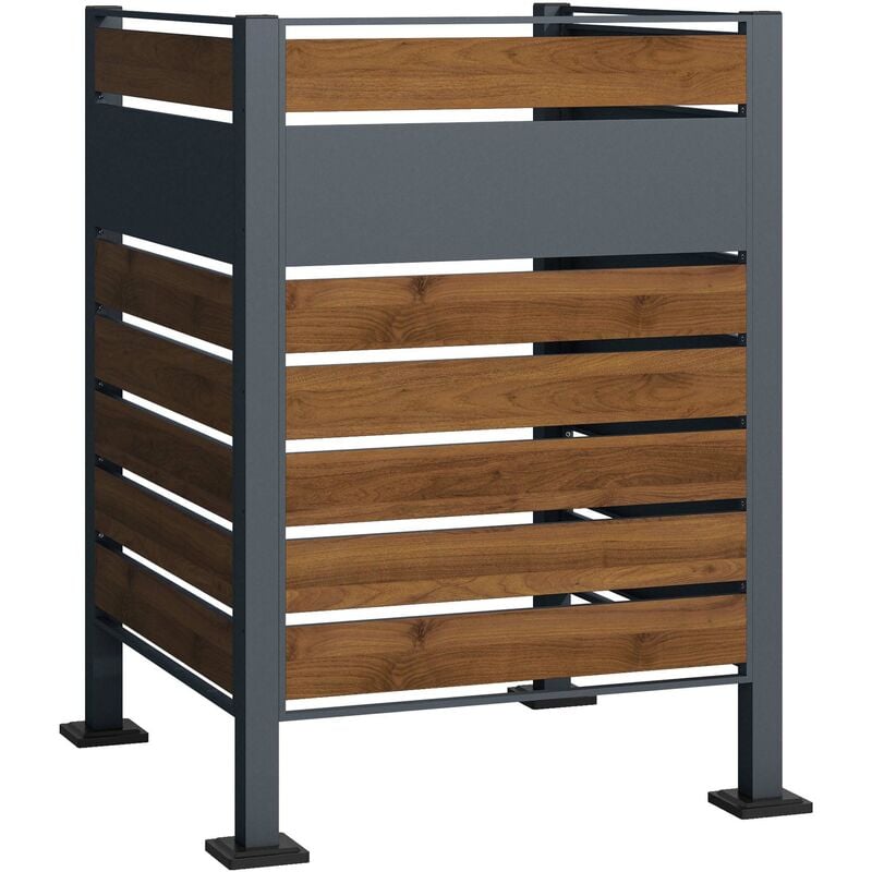 Cache-poubelle – 905 x 905 x 1200 mm – pour une poubelle de 60 à 240 l – Design bois – en Acier – avec 3 parois – Clôture Range Coffre poubelle
