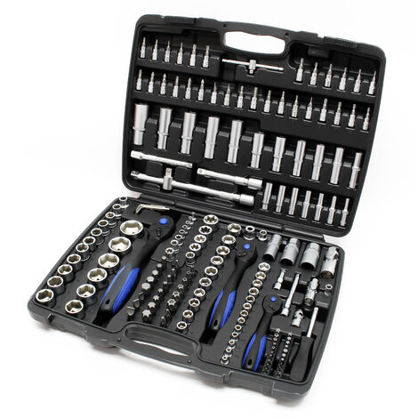 Wiltec – Coffret cliquet et douilles 172 pièces – Acier au carbone trempé – Douilles 1/4, 1/2, 3/8 – Outils réversibles pour réparations précises