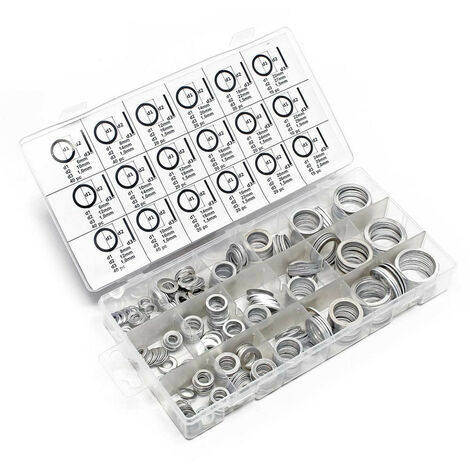 Wiltec – Coffret de 450 joints toriques aluminium – Dimensions de 6x10x1mm à 24x29x2mm – Pour bouchons de vidange véhicules
