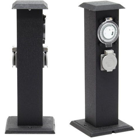 Wiltec Colonna multipresa da giardino con 2 prese in metallo timer Palo presa multipla esterno