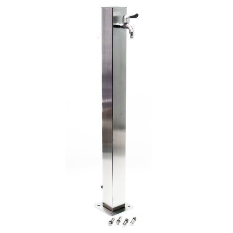 Wiltec Columna de agua angular de acero inoxidable de 95 cm, con llave grifo y conexión, resistente a los rayos UV y a las heladas.