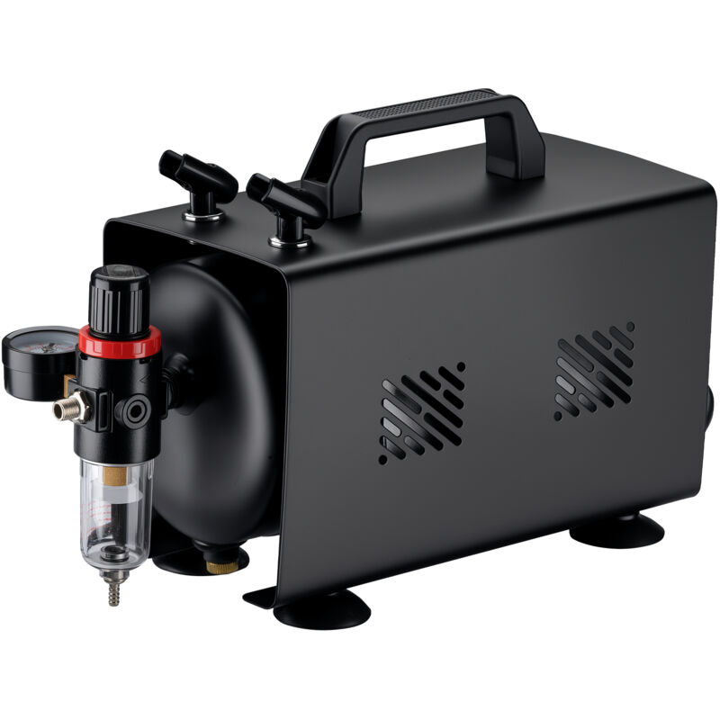 Wiltec Compresor para aerógrafo AS18TB 1/6 CV, compresor de aire comprimido con caudal de 20-23 l/min, para pistola aerográfica con 2 salidas y