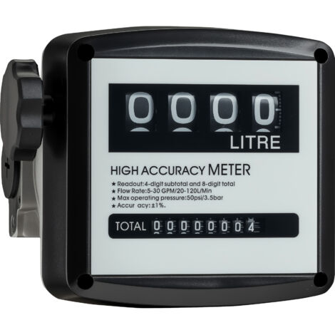 Wiltec Compteur Diesel ou fuel – 180 x 150 x 135 mm – 3,5 bars / 20-120 l/min – Raccords 1 – avec double affichage – pour pompes fioul mazout huile"