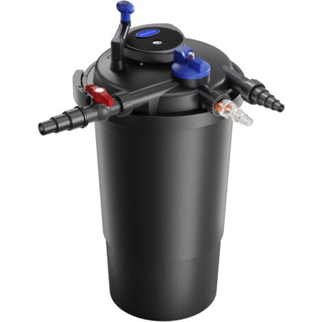 Wiltec CPF-15000 Filtre de bassin à pression avec stérilisation UV - 380 x 380 x 730 mm - 18 W / étang 30000 l max. / réservoir 35 l - Nettoyage facile - Filtration eau à grand débit