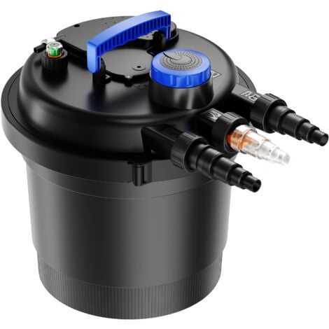 Wiltec CPF-180 Filtre de bassin à pression avec stérilisation UV - 380 x 380 x 400 mm - 11 W / étang 6000 l max. / réservoir 20 l - Nettoyage facile - Filtration eau à grand débit