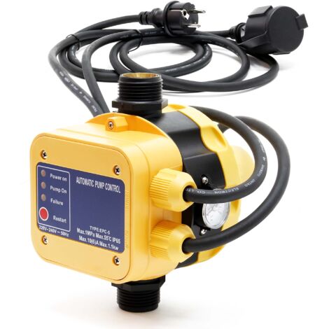 Wiltec Druckschalter mit Kabel EPC-5 230V 1-phasig bis 10 bar, Druckwächter mit Trockenlaufschutz für Hauswasserwerke und Pumpen, zuverlässige Pumpensteuerung