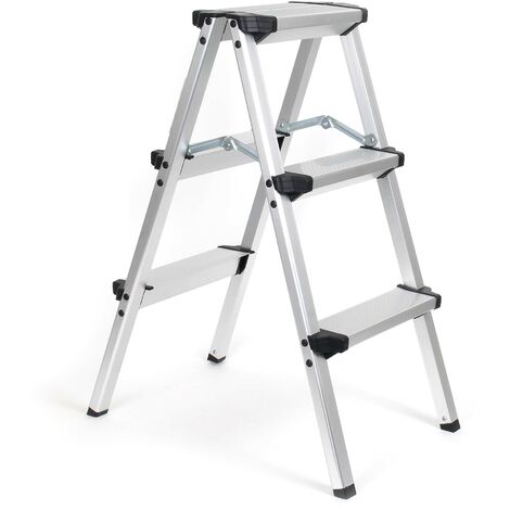 Wiltec – Échelle pliante aluminium 150kg – Escabeau 2x3 marches antiglisse – Hauteur de travail 73cm – Dimensions repliée 38,5x15,5x78cm
