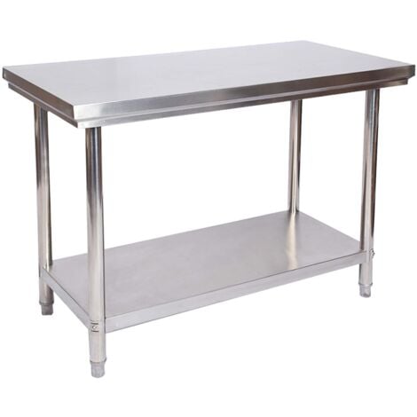 Wiltec Edelstahl Tisch Arbeitstisch Edelstahltisch mit Ablage 100x60x85cm für Gastro Küche Werkstatt Garten Keller mit höhenverstellbare Füßen