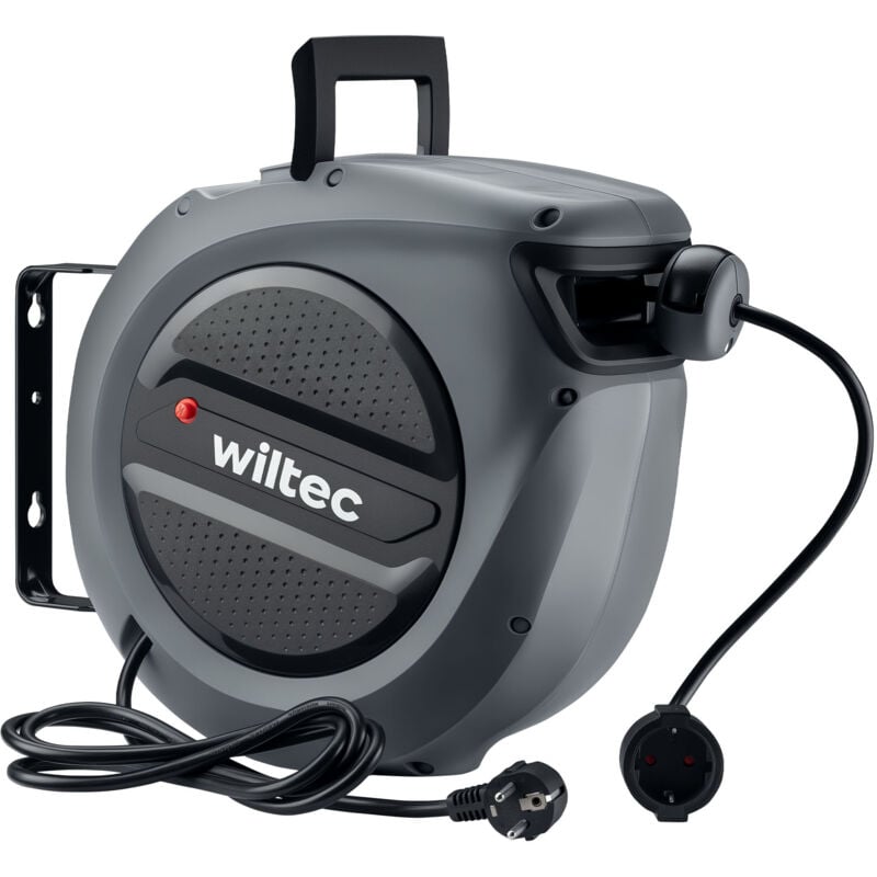 Enrouleur de câble – Longueur de 15 m + 1,5 m – Pour fixation murale – Crochet pivtotant 180° – Protection thermique – Dérouleur électrique