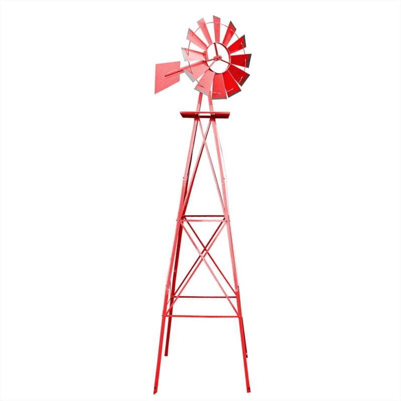 Wiltec - olienne de jardin Design us – 670 x 670 x 2450 mm – Couleur rouge – Moulin avec Roulement à bille – Girouette roue Texas décorative déco