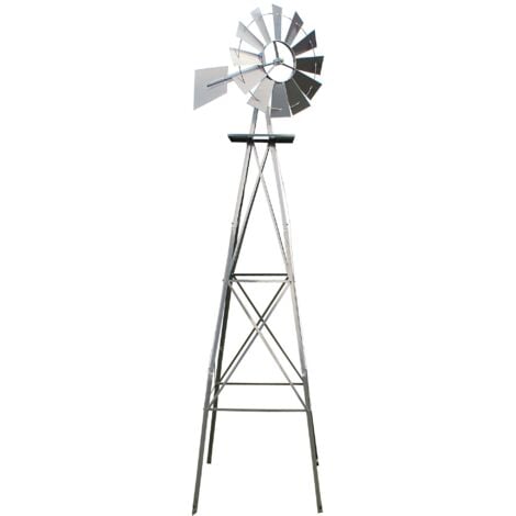 Wiltec Éolienne de jardin Design US – 670 x 670 x 2450 mm – Couleur argentée – Moulin avec Roulement à bille – Girouette roue Texas décorative déco