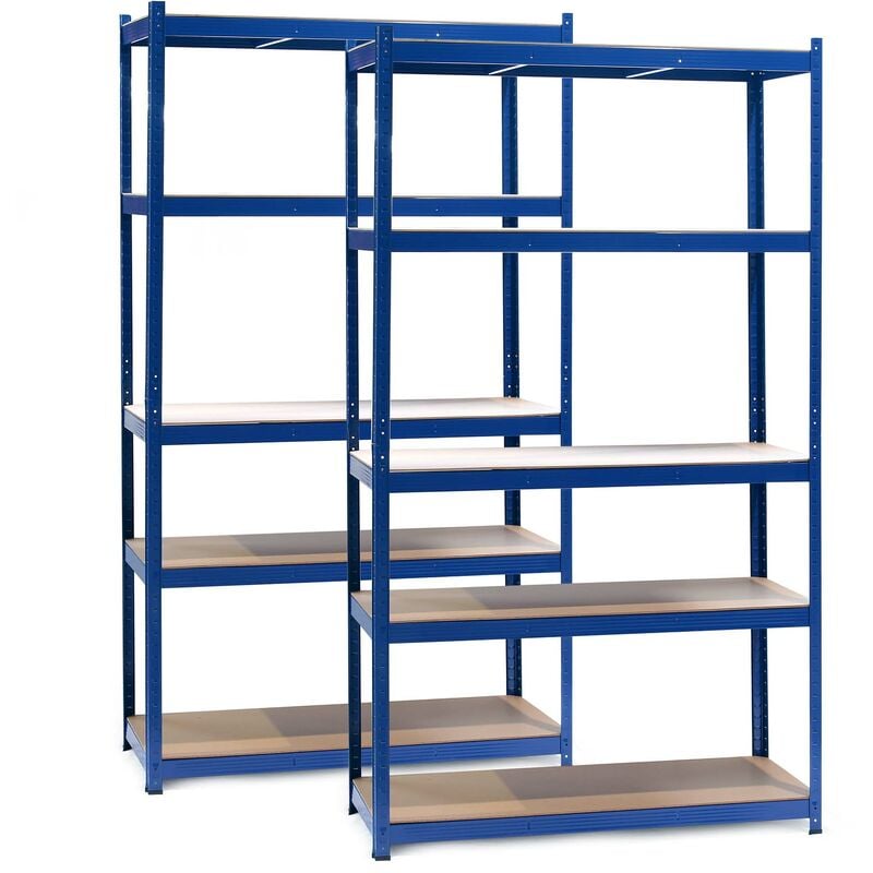 Tagère Charges lourdes, Jeu de 2, Bleue, 100x60x200cm 200kg/Niveau, Emboîtable, 5 Niveaux - Wiltec