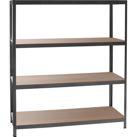 Wiltec – Étagère noire charges lourdes 160×60×180 cm – 4 niveaux – Capacité 175 kg/niveau – Système emboîtable en acier MDF