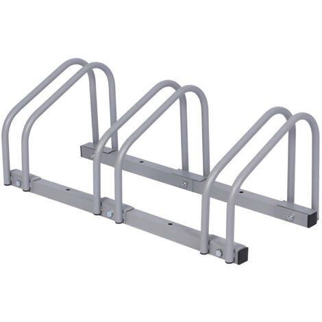 Wiltec Fahrradständer für 3 Fahrräder 70,5x33x27cm grau pulverbeschichteter Stahl und für Bodenmontage geeignet Reihenparker Fahrradbügel