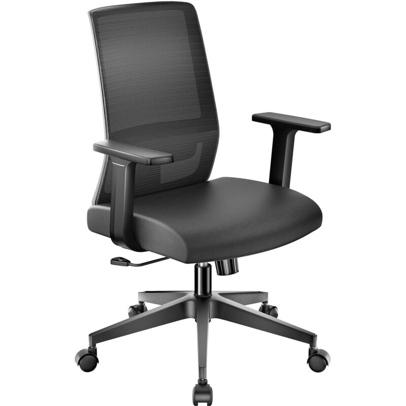 Wiltec - Fauteuil bureau Ergonomique Capacité 120kg max. Pivotant 360° Noire avec Appuie-tête Appuie-bras Dossier réglable Mesh Siège pivotant à