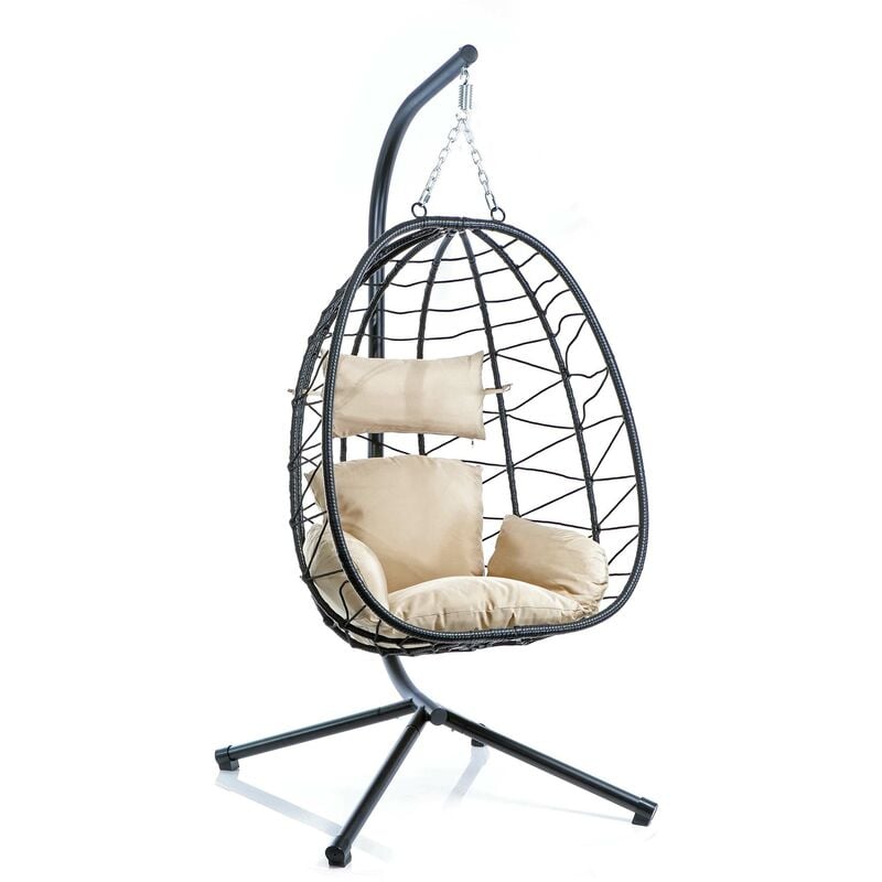 Wiltec - Fauteuil suspendu – 950 x 980 x 1980 mm – Capacité de charge max. 130 kg – OEuf Panier Chaise avec Support et coussin d'assise – Mobilier de