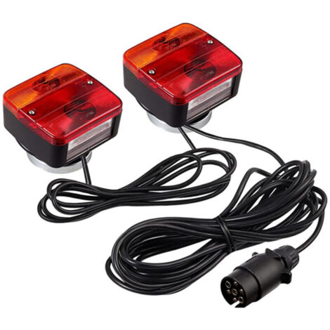 Wiltec Feux arrière de remorque – Fiche 7 broches, Câble 7,5 m & 2,5 m – Support magnétique – 2 Unités Éclairage Clignotant – Éclairage voiture routier