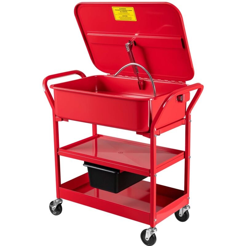 Wiltec - Fontaine de dégraissage et nettoyage de pièces mécaniques – 711 x 483 x 208 mm – Bac de lavage 75,7 l avec pompe et chariot mobile – Garage