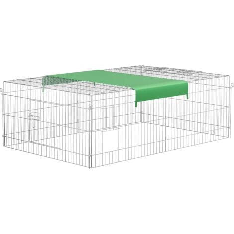 FUDAJO Wiltec Freilaufgehege für Kleintiere, 216 x 116 x 65 cm, stabiles und sicheres Laufstallgitter mit Sonnenschutz und 4 Öffnungen