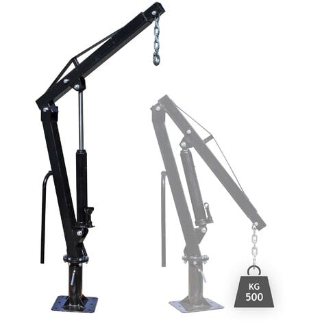 Wiltec Grue de levage pour Pick up ou Remorque – Charge max. 500 kg – avec Tête pivotante à 360° et Socle massif pour Ancrage au sol – Chèvre monte charge chargement et déchargement