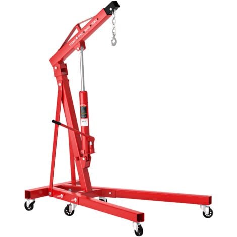 Wiltec gruetta idraulica da officina per sollevamento motori, gru manuale pieghevole con braccio regolabile, carico max 1000kg