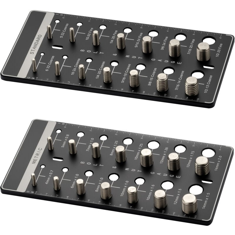 Wiltec - Jauge de filetage – en Alliage d'aluminium, Acier – Pas de vis impériaux 6-32 grossier, 1/2-20 fin – Métriques M40.7-M142.0 – Gabarit