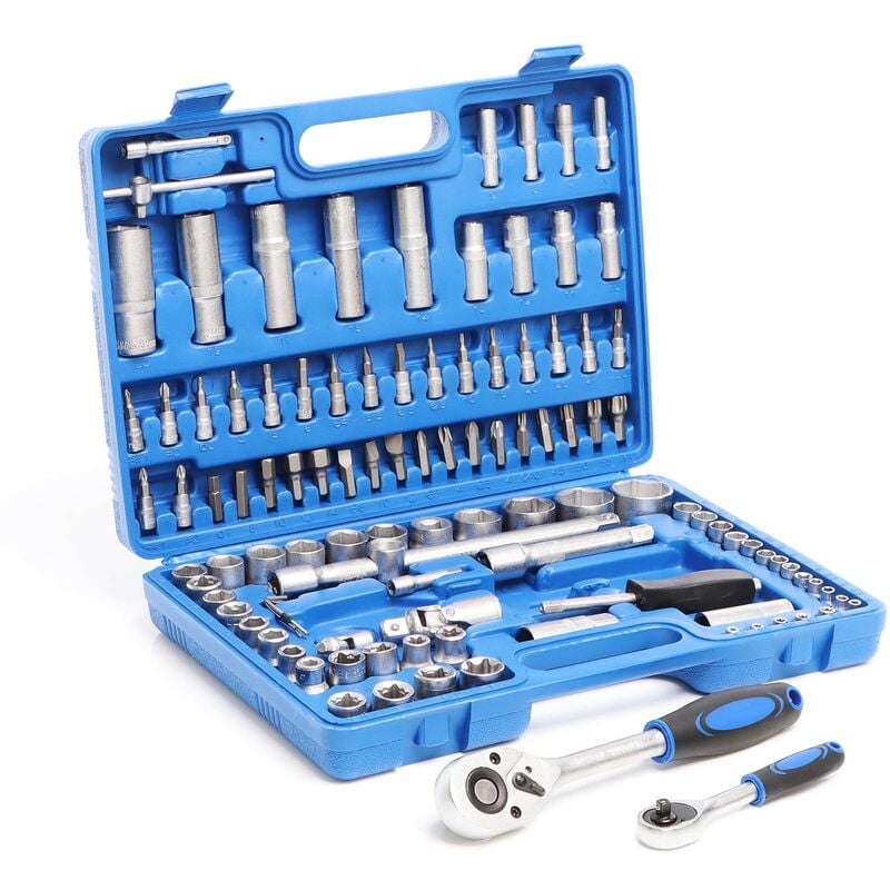 Jeu de clés à douilles 108 pcs. Coffret à cliquet Entraînement 1/2' (12,5mm) et 1/4' (6,3 mm) - Wiltec