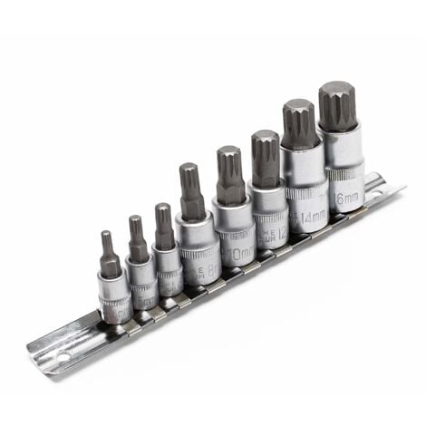 Wiltec Jeu de douilles XZN Denture multiple 8 Pièces M4-M16 Douille Clés Outil Kit