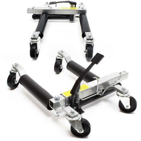 Wiltec Juego de 2 gatos para coche, elevadores con capacidad máx. de 680 kg, plataforma con ruedas de PVC, posicionador de coches ideal para concesionarios, talleres y garajes